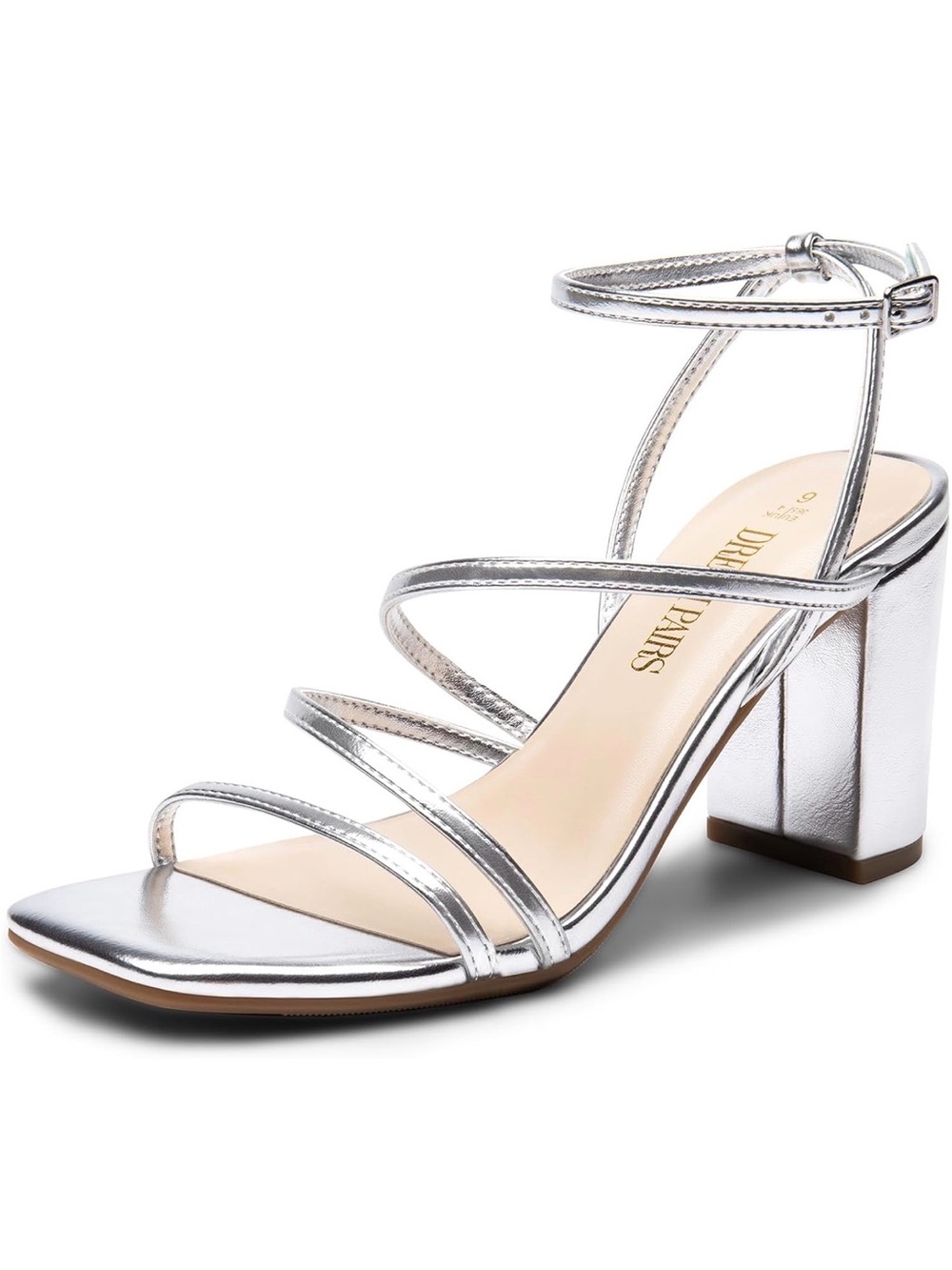 DREAM PAIRS Metallic Silver Block Heel Sandal